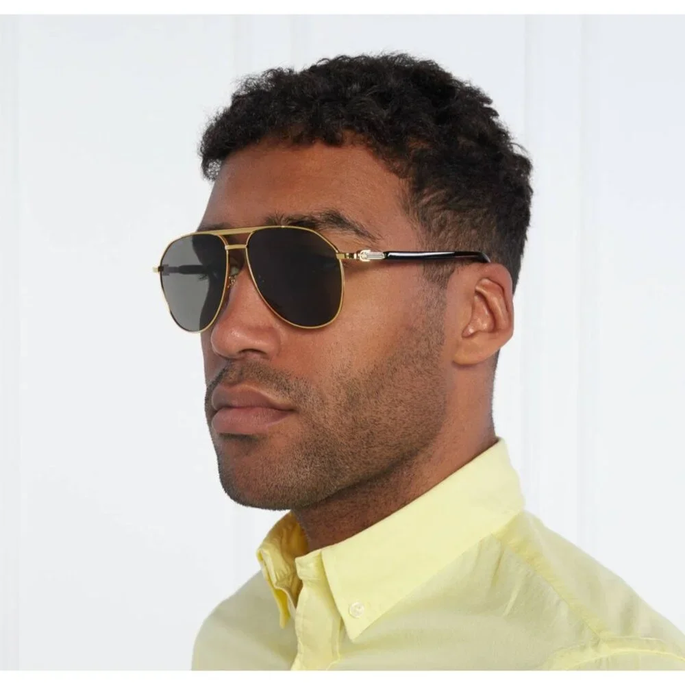 NEW GUCCI SUNGLASSES GOLD BLACK AVIATOR MEN EYEWEAR GUCCI GG1220S 001